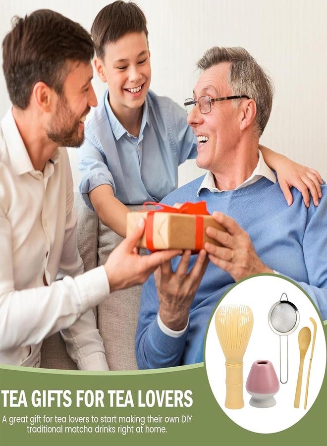 CartHome طقم شاي ماتشا وردي مكون من 5 قطع مع مضرب ماتشا، مناسب للمناسبات التقليدية، وحامل المضرب، وأدوات الشاي لعشاق الماتشا. - Image 5